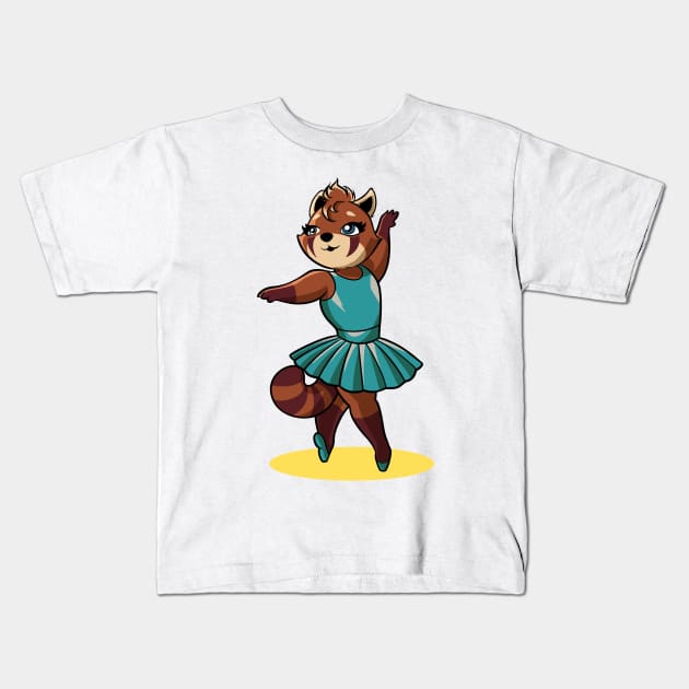 Comic red panda dancing ballet - ballerina Kids T-Shirt by Modern Medieval Design